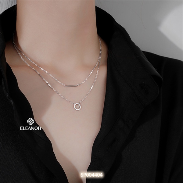 Dây chuyền layer nữ đính đá sợi kép mảnh Eleanor Accessories phụ kiện trang sức mặt tròn thanh ngang