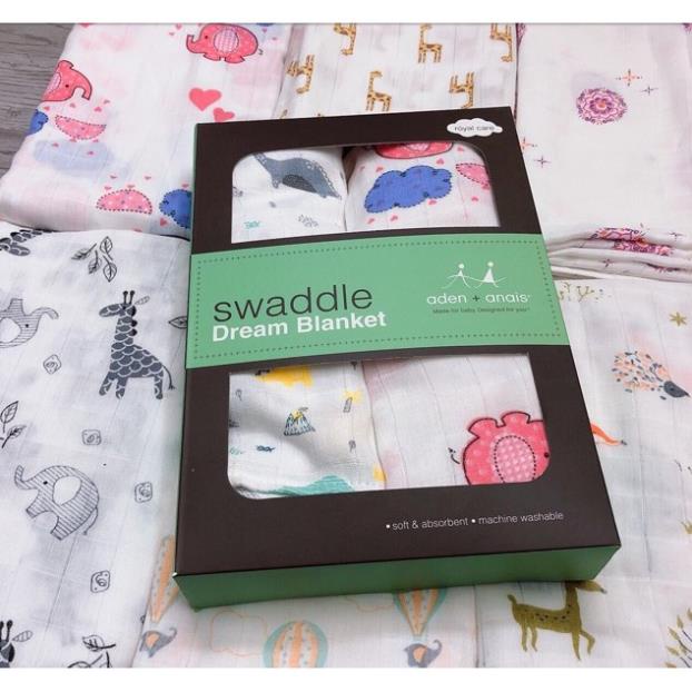 Set 2 Khăn Tắm , Khăn Quấn Sợi Tre Aden Anais Swaddle Cho Bé Loại Cao Cấp Có Hộp Đựng