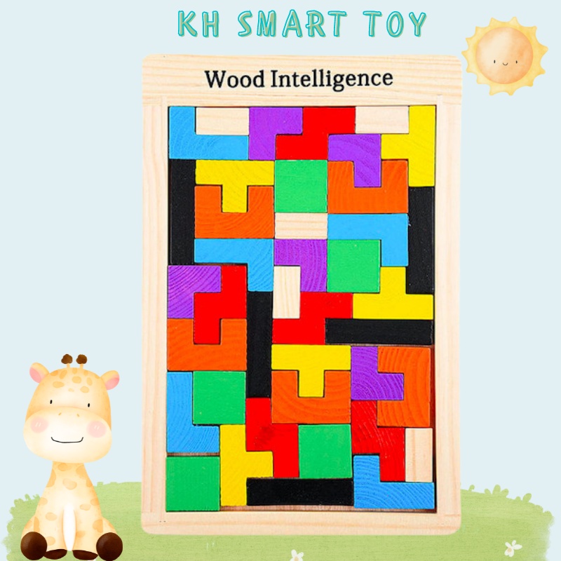 Đồ chơi gỗ xếp hình thông minh cho bé trai bé gái 2 3 4 5 6 7 tuổi. Bảng ghép gạch tư duy Tetris Montesssori
