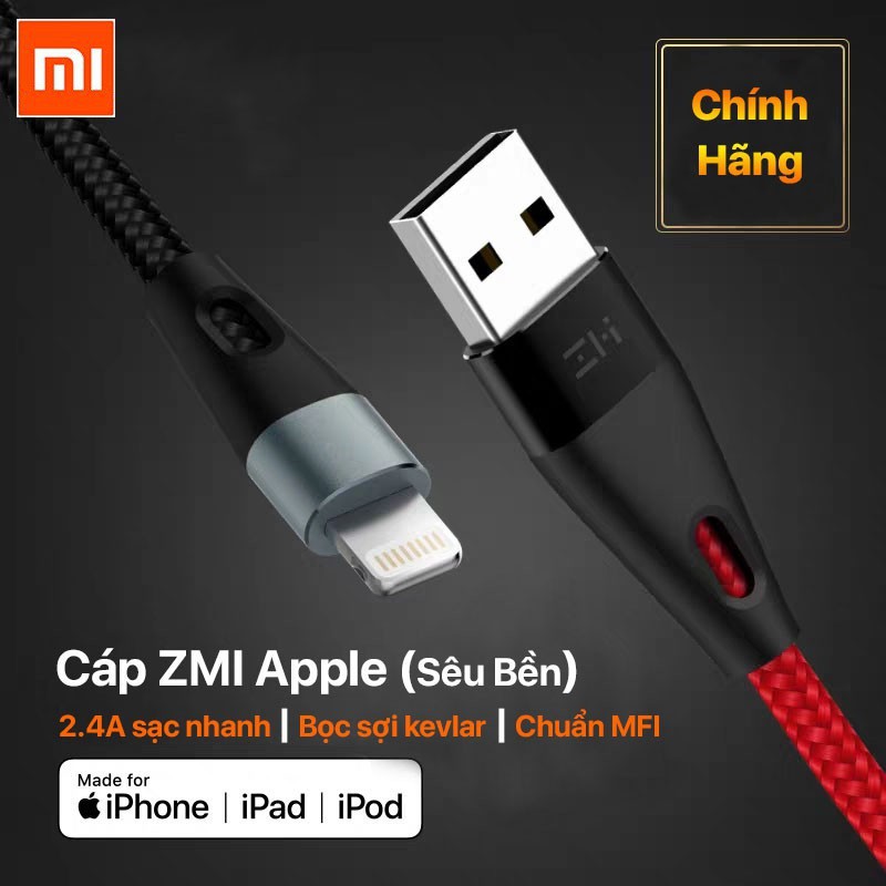 Cáp Lightning gen 2 ZMI AL806 1m Chuẩn MFi sạc nhanh cho iphone ipad cao cấp bọc dù siêu bền - Minh Tín Shop