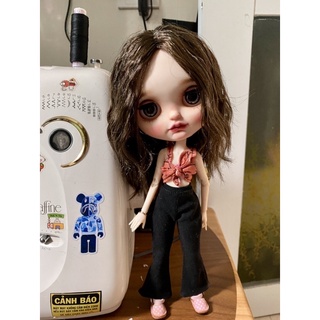 Set áo 2 dây quần loe dài đen size blythe,xinyi,barbie
