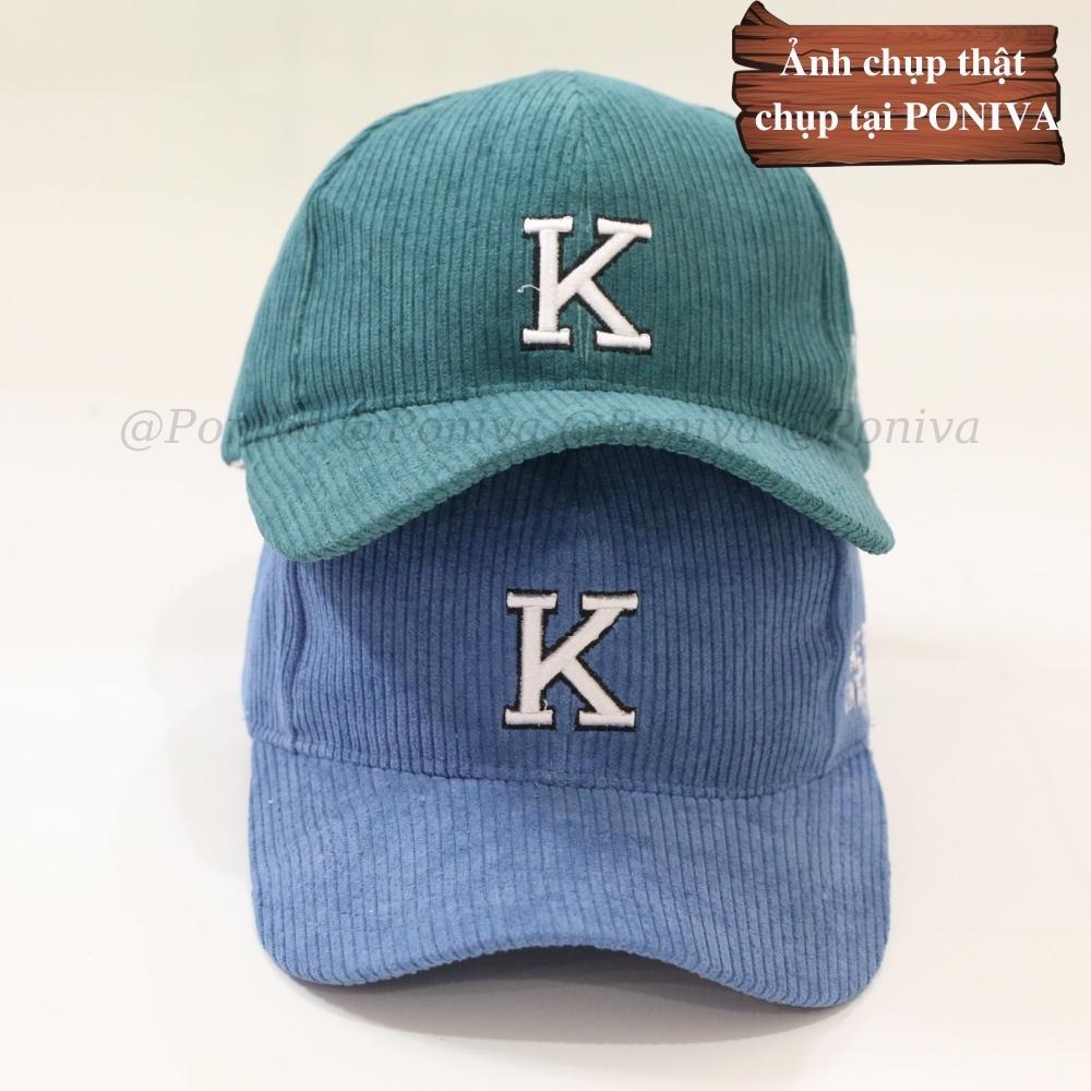 Mũ lưỡi trai ❤️ Nón kết thêu chữ K chất nhung tăm mẫu K011 form unisex phong cách Ulzzang Thời trang PONIVA siêu hot