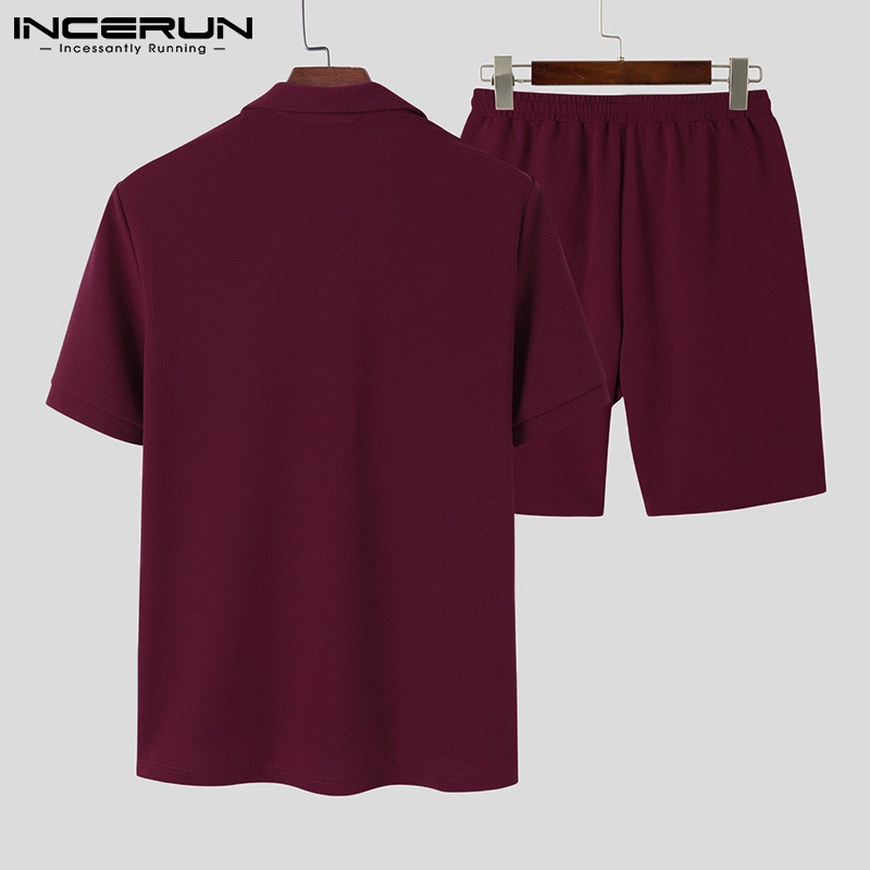 Bộ đồ INCERUN gồm áo tay ngắn kèm quần short co giãn thời trang mùa hè cho nam