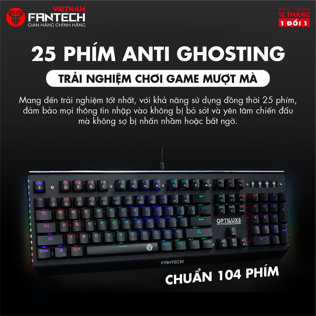 Bàn Phím Cơ Gaming Full-sized Có Dây Fantech MK884 OPTILUX Outemu Optical Switch LED RGB