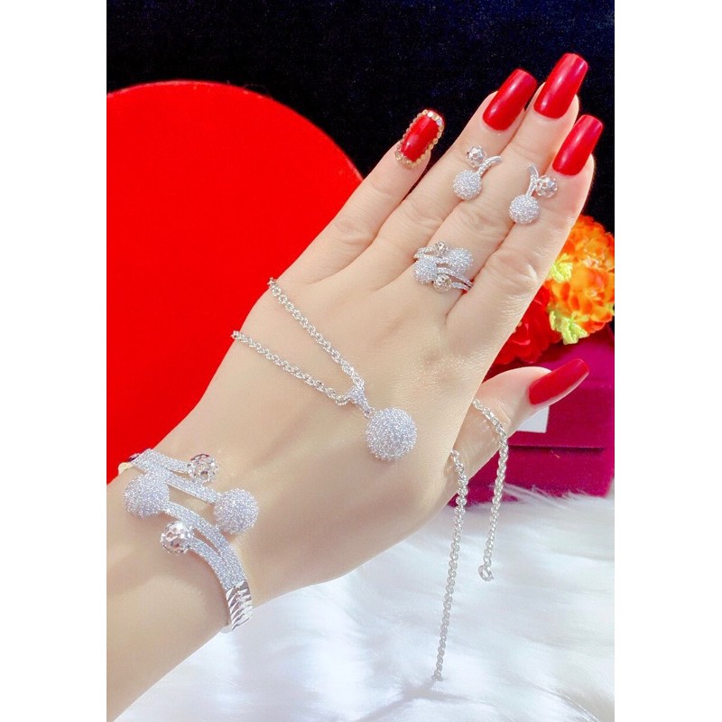 Set bộ trang sức kiểu bi 4 món màu bạch kim cực đẹp