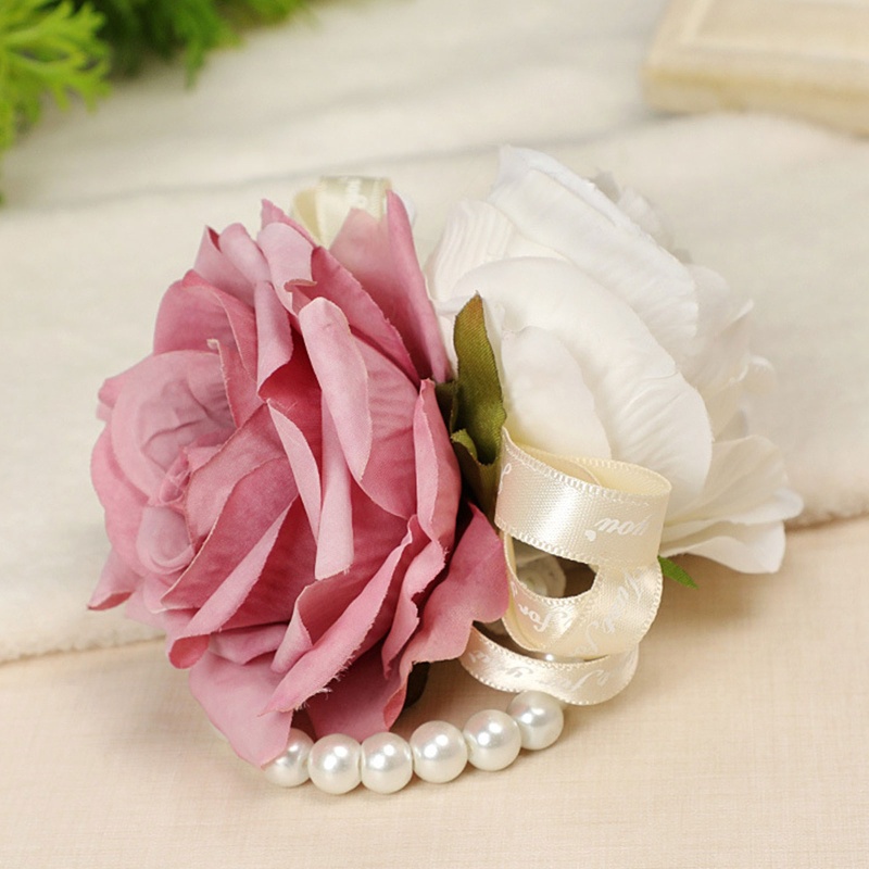 Vòng Tay Hoa Hồng Đính Lá Và Ngọc Trai Nhân Tạo