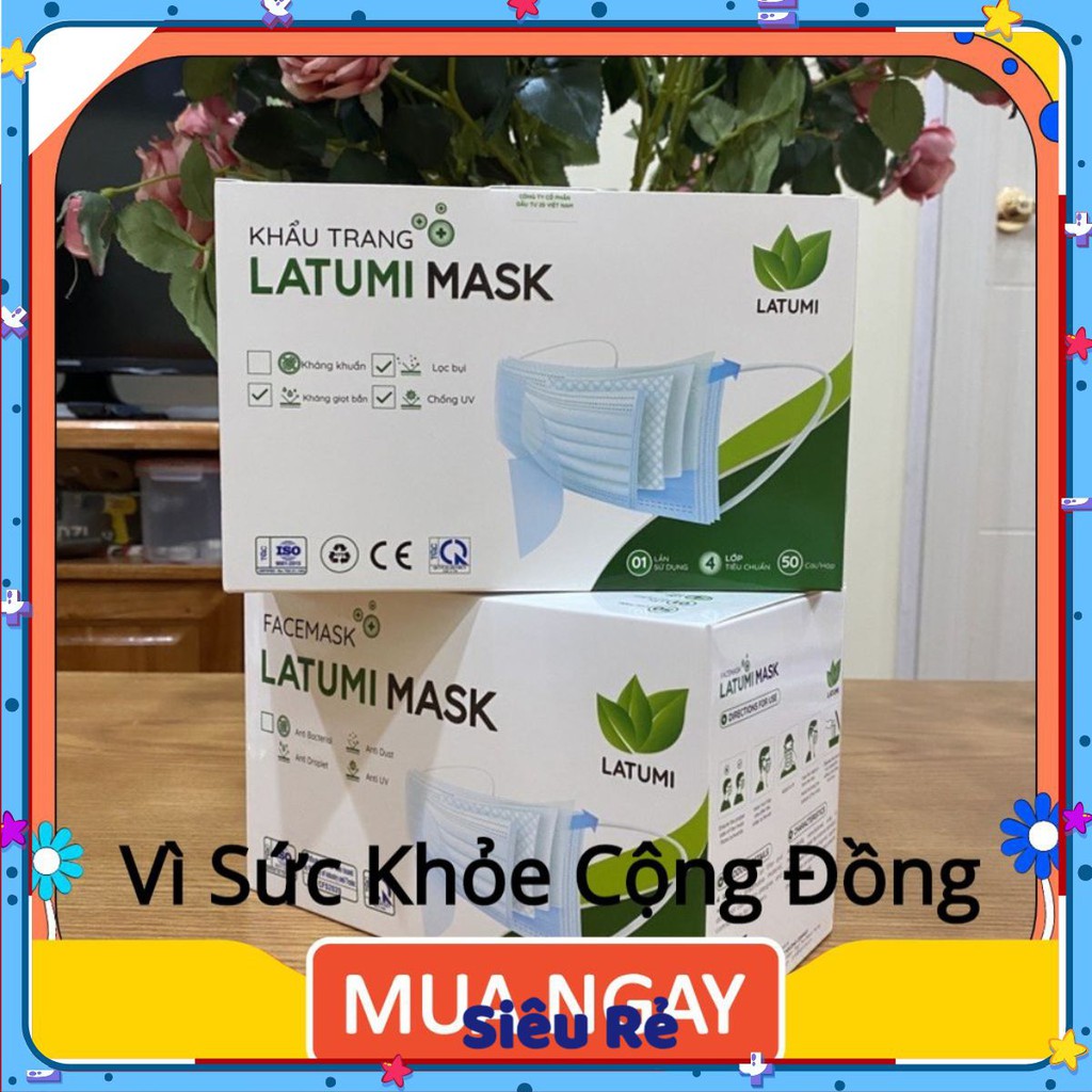 [COMBO 2 HỘP] Khẩu Trang Y Tế 4 Lớp Lọc Khuẩn 99% Cao Cấp LATUMI Phòng Chống Vi Khuẩn Qua Đường Hô Hấp luckyyshop01