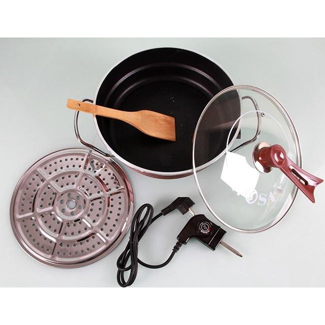 Nồi Lẩu Điện Đa Năng Cao Cấp Tặng Kèm Vỉ Hấp Inox - Nấu Lẩu - Nướng - Hấp - Chiên - Xào Tiện Dụng