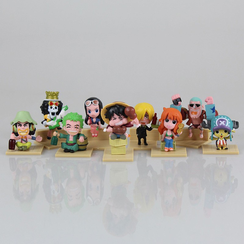 Ready Stock 9pcs/lot Building Blocks One Piece Q style Luffy PVC Action Figure Collection Toy Kids Birthday Xmas Gifts