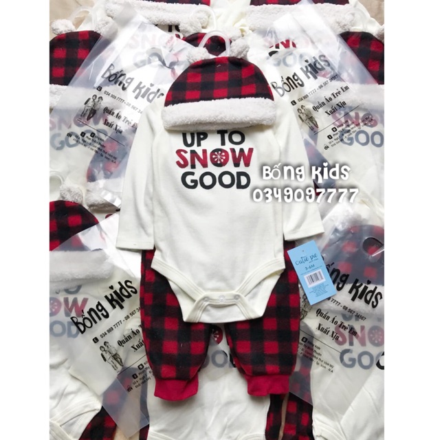 [NHẬP KIDTET hoàn 15% xu đơn 150k] Bộ 3 Món Bé Trai Snow Caro Đỏ Cutie Pie