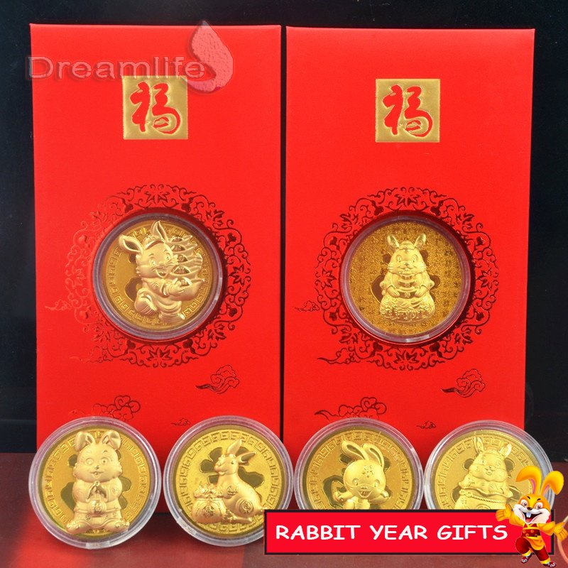 (20 Mẫu Mã) Phong Bì Đỏ Đồng Xu Dày Hình Thỏ May Mắn 2023 Lá Vàng Đỏ Angpao