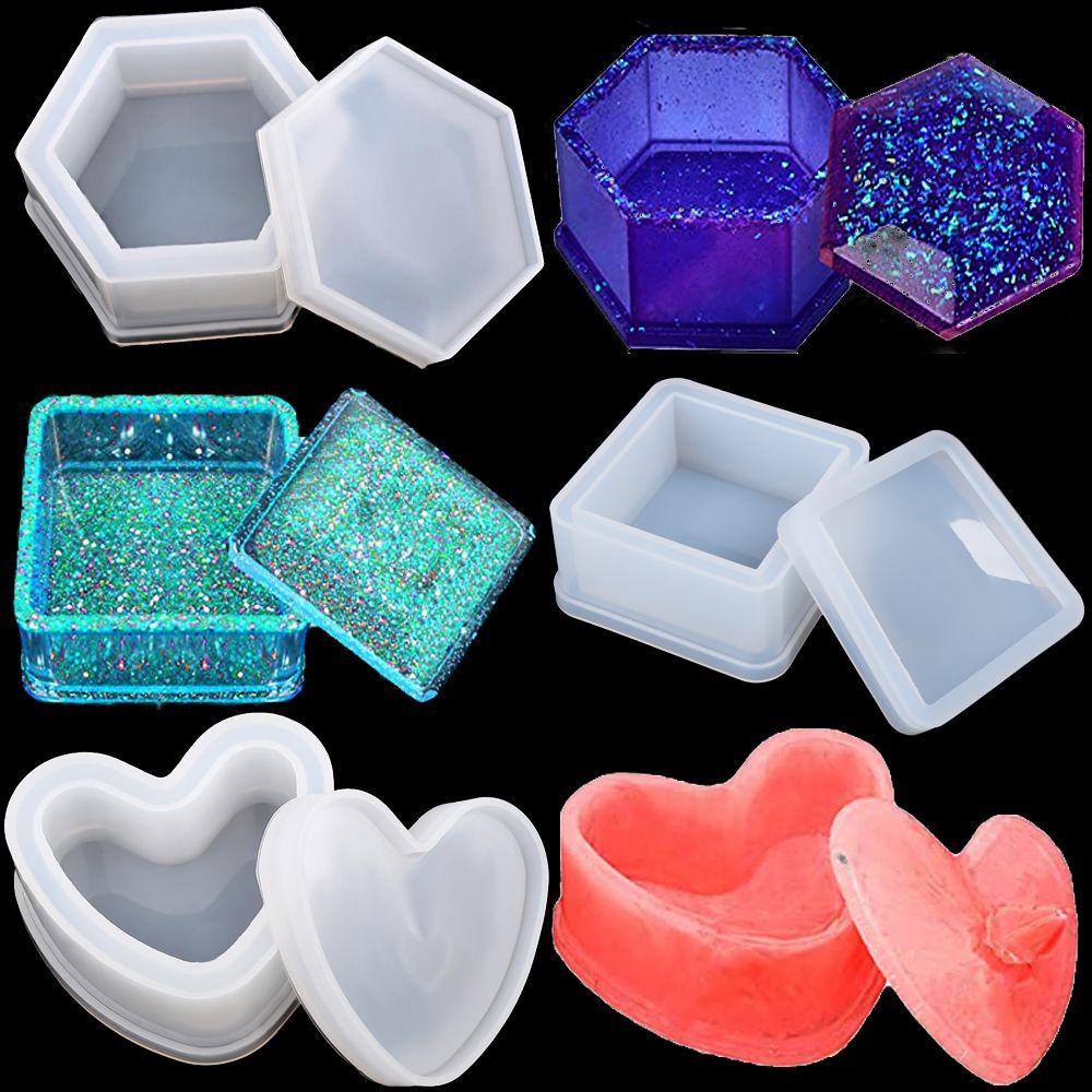 HECCEH Khuôn Làm Hộp Đựng Đồ Dùng Pha Lê Hình Lục Giác / Tròn / Lục Giác Độc
