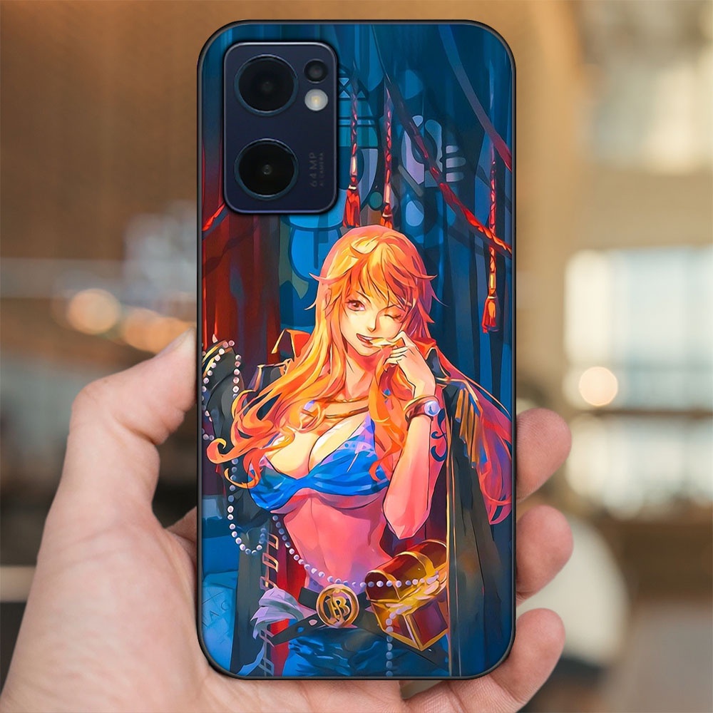 Ốp lưng Oppo Reno 7 5G viền đen in hình Nami One Piece Đảo Hải Tặc