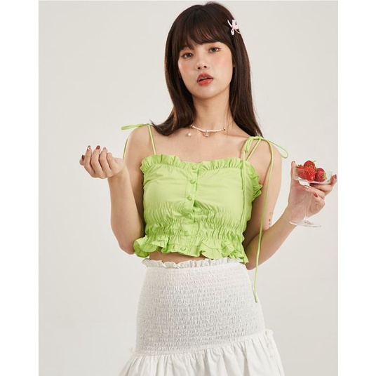 Áo croptop hai dây nút cài màu xanh neon cài nút HAC134 Hỉn Hỉn Store