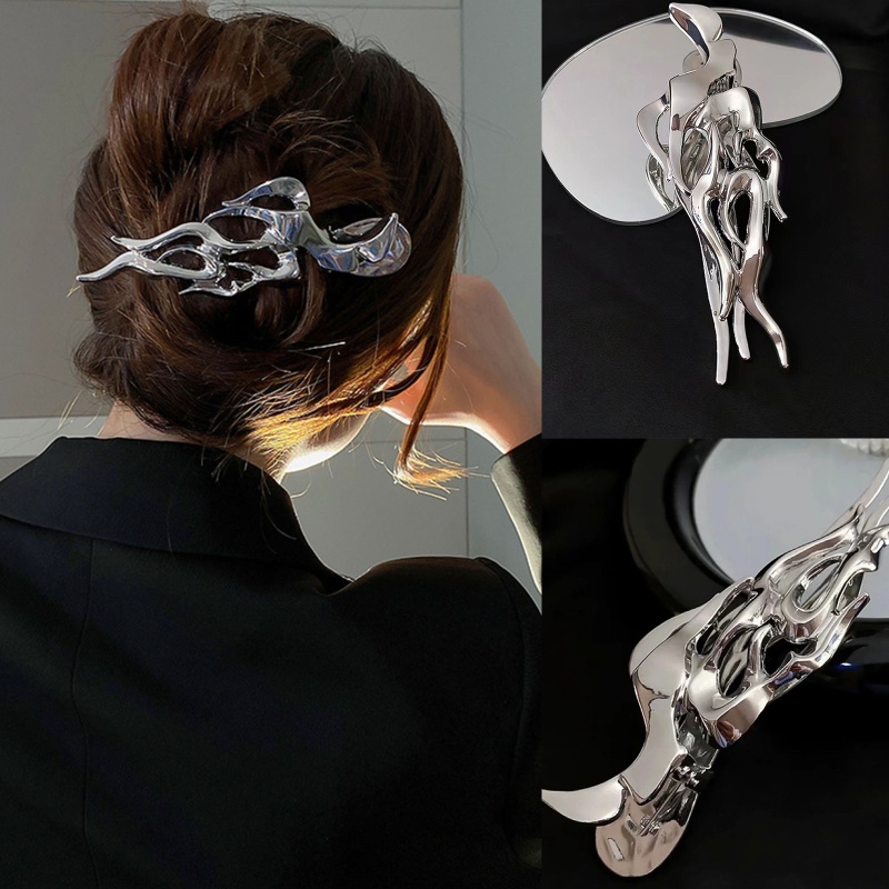 Kẹp Tóc Dạng Cong Màu Bạc Phong Cách Pháp Không Trượt