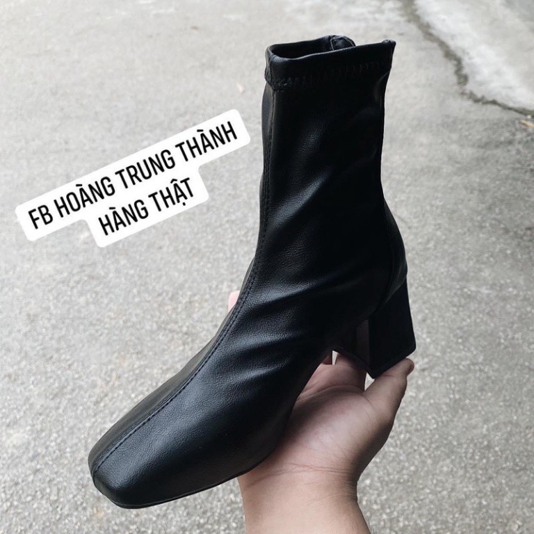 Giày Boots Ulzzang khóa kéo SNU09 cao cổ da PU cổ lửng đế độn đế to bự đơn giản phong cách cá tính đi chơi đẹp