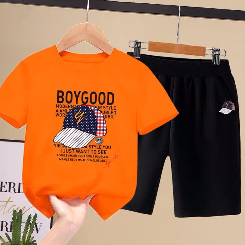 Bộ đồ bé trai Con Xinh cotton hình in chiếc mũ GOODBOY,thời trang dành cho bé từ 4 đến 10 tuổi