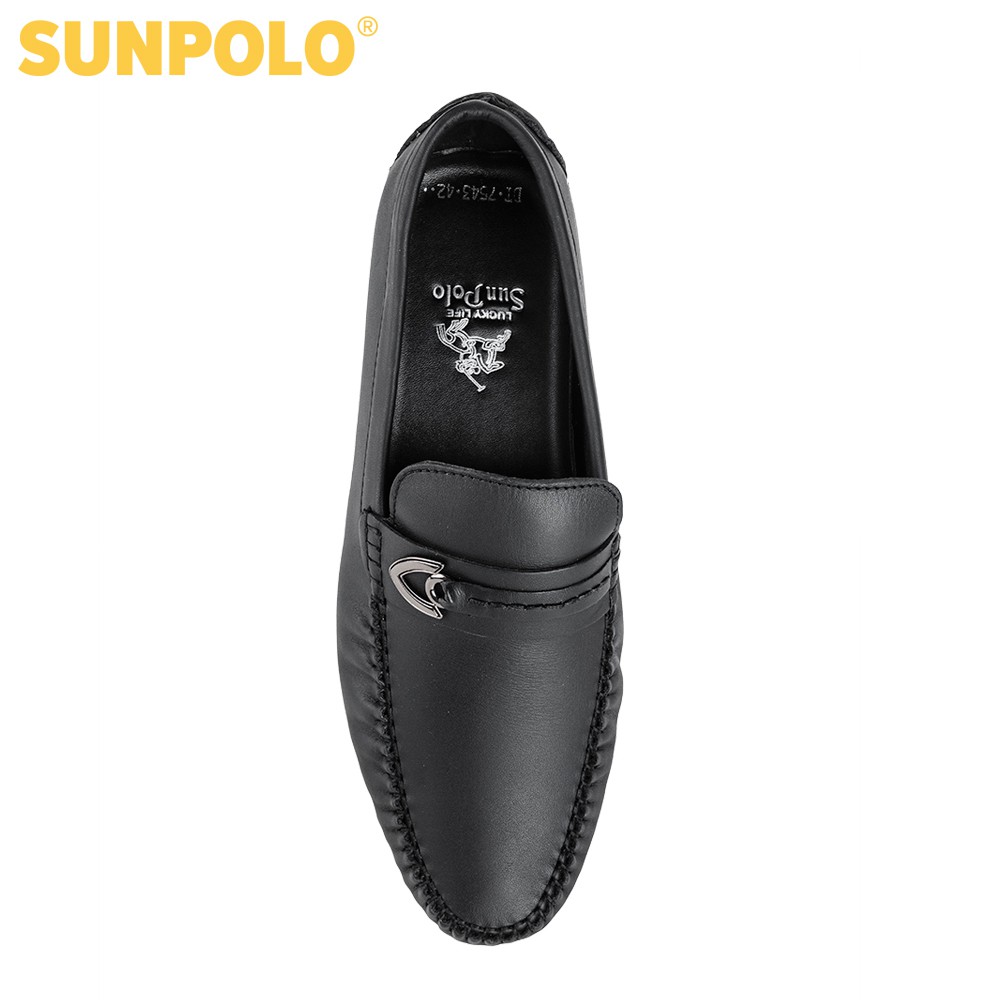 Giày Lười Nam Da Bò SUNPOLO Đen - SU7543D