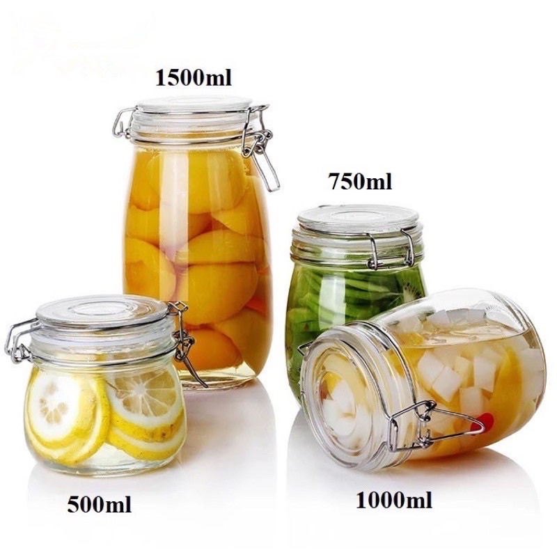 Hũ gia vị thủy tinh quai cài Inox