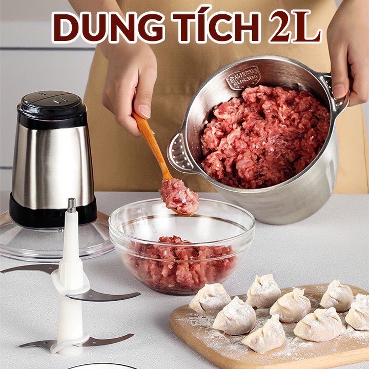 Máy Xay Thịt Đa Năng KITCHEN EXPERT Inox Thép Không Gỉ 4 Lưỡi Dao Dung Tích 2L Công Suất 250W