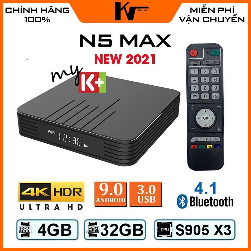Android TV Box N5 Max, chip S905X3, Ram 4GB, Bộ nhớ 32GB, Bluetooth, Xem 200 kênh truyền hình miễn phí