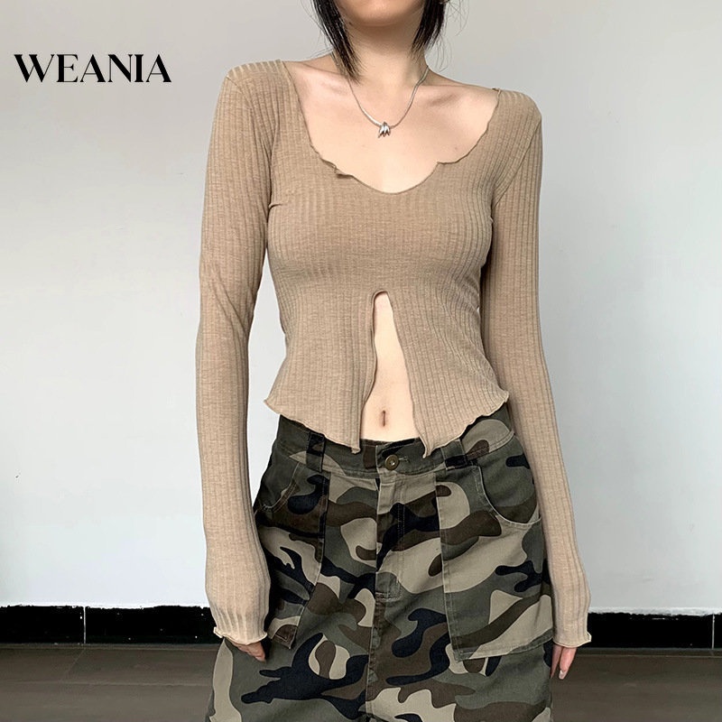 Áo Thun Tay Dài Phối Bèo Thiết Kế Xẻ Quyến Rũ