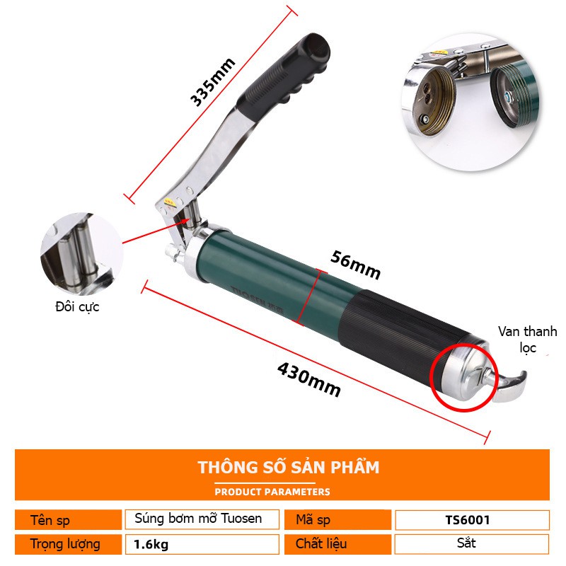 Thiết bị bơm mỡ đơn, bơm mỡ đôi bằng tay 600cc  - Hàng chính hãng Tuosen