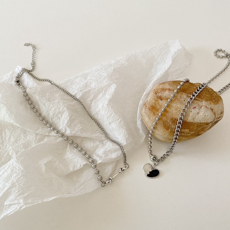 Dây chuyền thép titan mặt hình trái tim phối màu phong cách hip hop 19908