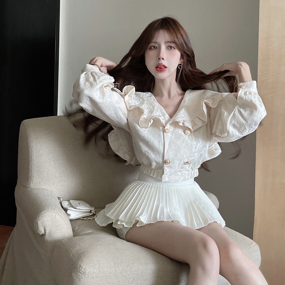 Áo Kiểu Tay Phồng Cổ Lá Sen Phong Cách Retro Thời Trang Cho Nữ