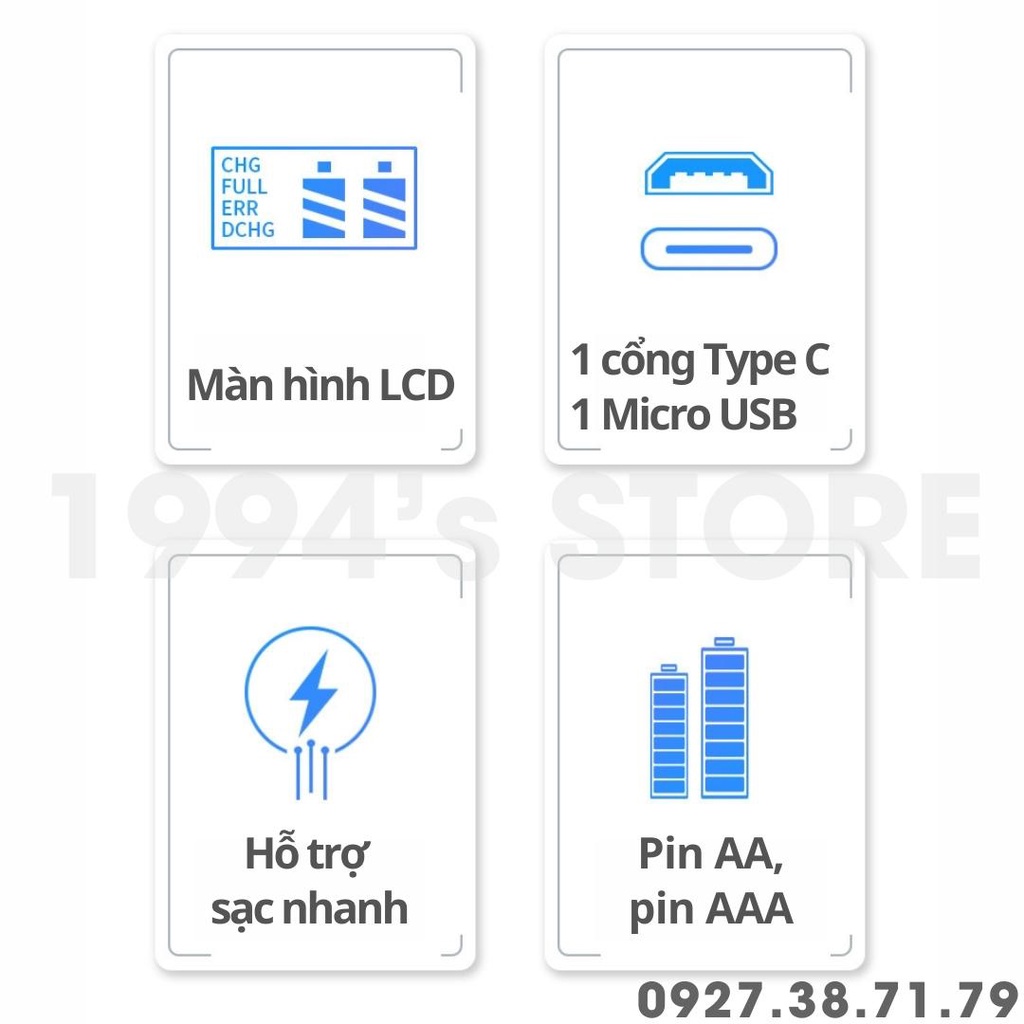 Bộ Sạc 8 pin AA AAA Beston C9024L Version 2023 sạc nhanh, tự ngắt khi đầy, đèn LED báo thông minh,Cổng sạc Type C