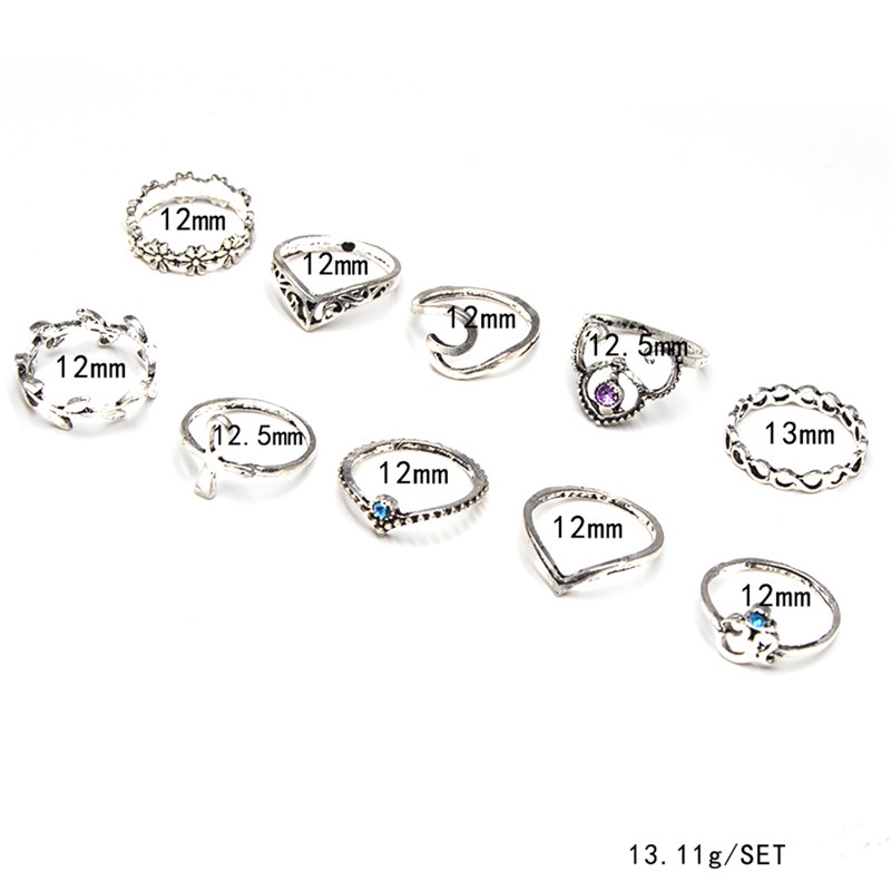 Set 10 Nhẫn Đốt Ngón Tay Nhiều Kiểu Đính Pha Lê