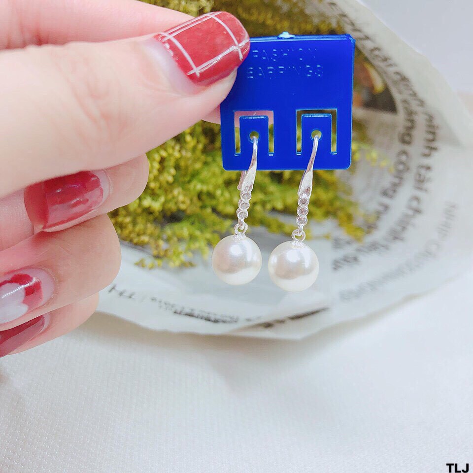Bông tai móc câu đính đá LINH MIU SILVER, Bông tai bạc ta