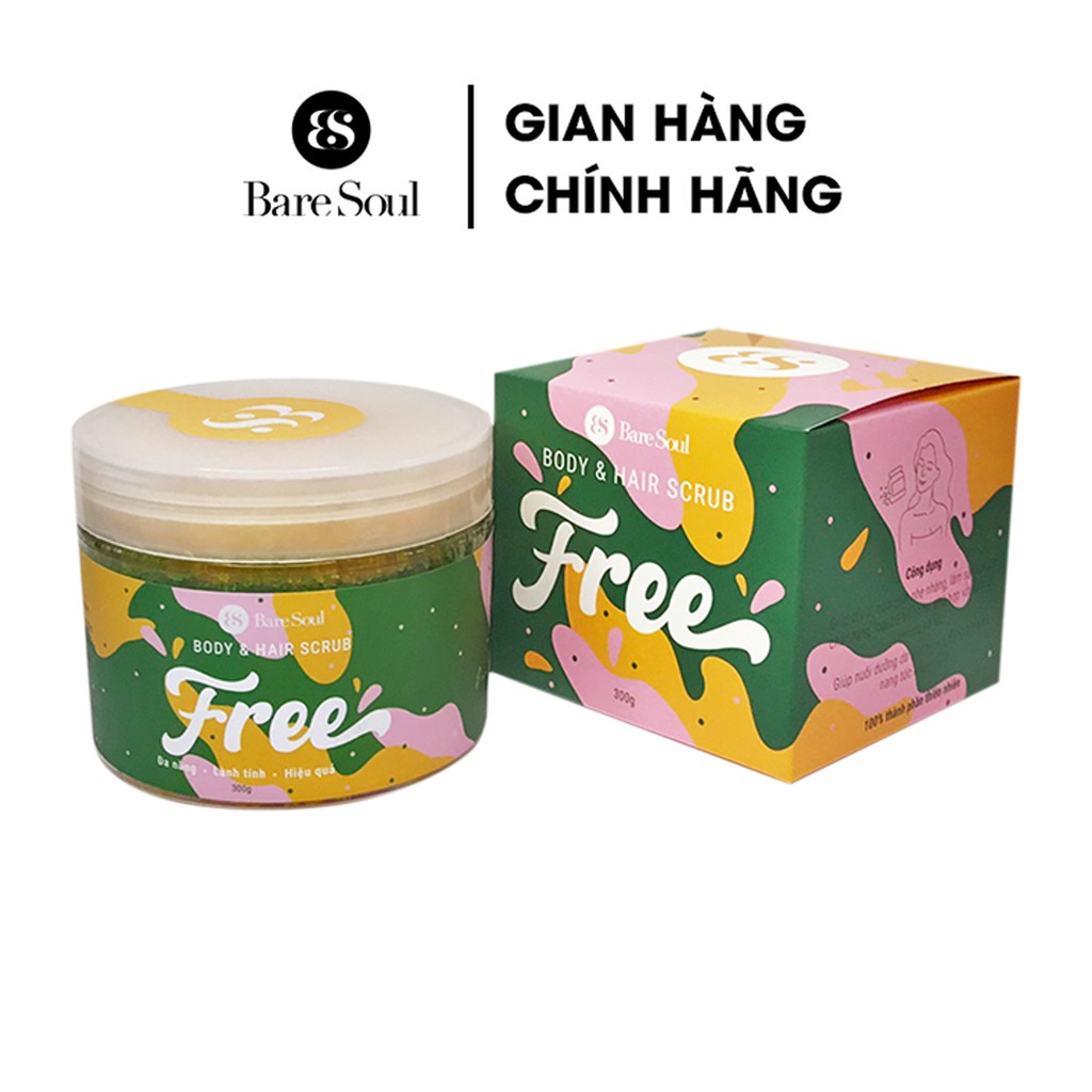 Combo 2 Muối tắm gội tẩy tế bào chết cơ thể và tẩy tế bào chết da đầu, tóc BareSoul FREE Body & Hair Scrub 300g x2