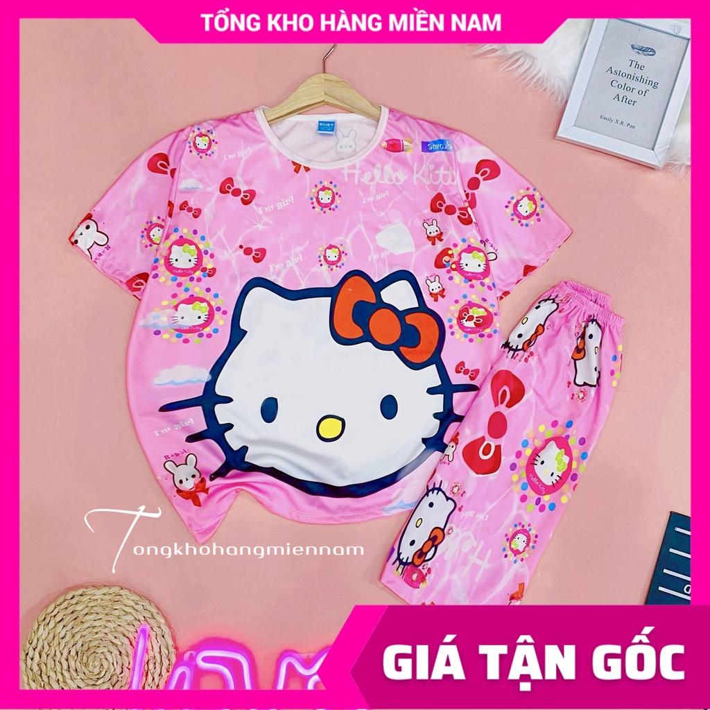 Đồ bộ thun lửng in hình Hello Kitty Hoạt Hình dễ thương cho bé mặc nhà size đến 70kg chất thun mềm mát DBRBL FULL SIZE