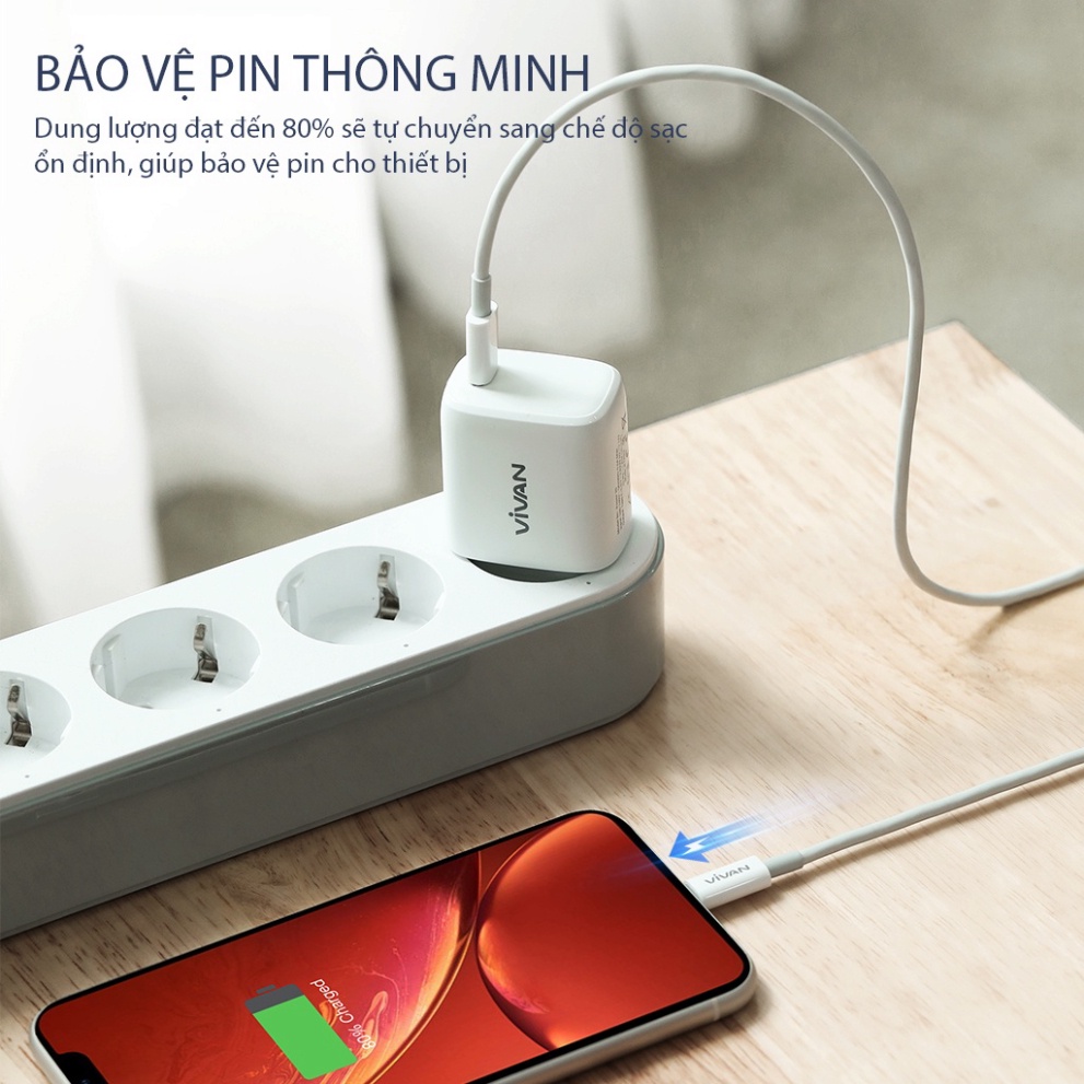 Cáp Sạc Nhanh Type-C to Lighting 100cm Chuẩn Sạc Nhanh PD 20W Dây Chống Gãy Hàng Chính Hãng VIVAN KCL100S