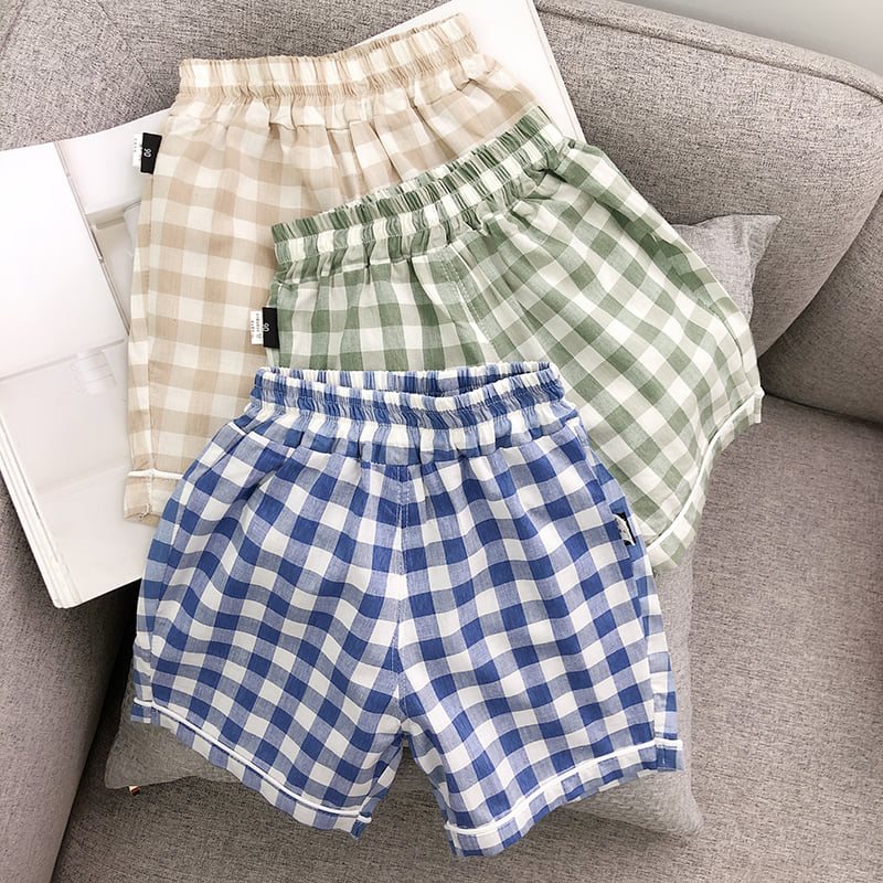 Bộ ngủ cộc tay cho bé, Bộ pijama kẻ caro cho bé trai và bé gái chất đũi mềm mịn từ 6-28kg KidsHouse