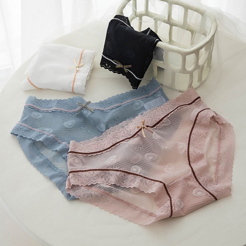 Quần lót nữ dễ thương ren xuyên đấy quần chất cotton kháng khuẩn, quần chíp mỏng nhẹ ôm dáng Kingshop L1016