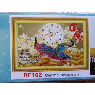 Tranh đính đá đồng hồ cha mẹ df162 80*55cm