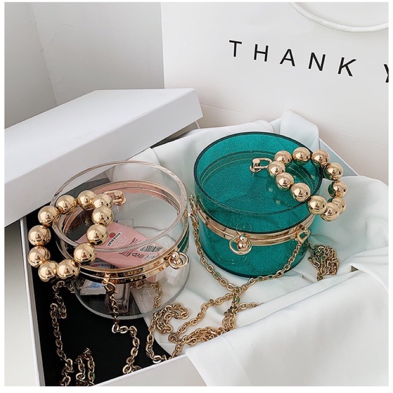 TÚI HỘP TRÒN NHỰA PVC DÁNG HỘP TRÒN PHIÊN BẢN TRONG SUỐT THIẾT KẾ SANG TRỌNG ♥️