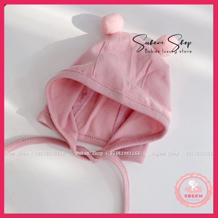 Mũ Cho Bé/Mũ Quả Bông Buộc Dây Chất Cotton Mềm Mịn Co Dãn