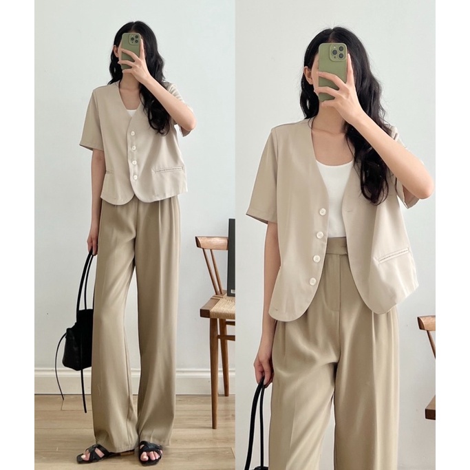 Áo Khoác Nữ Blazer Tay Ngắn Màu Trắng Màu Đen Cộc Tay Nữ Sang Chảnh, Chất Vái Cotton Lạnh Đứng Phom | BigBuy360 - bigbuy360.vn