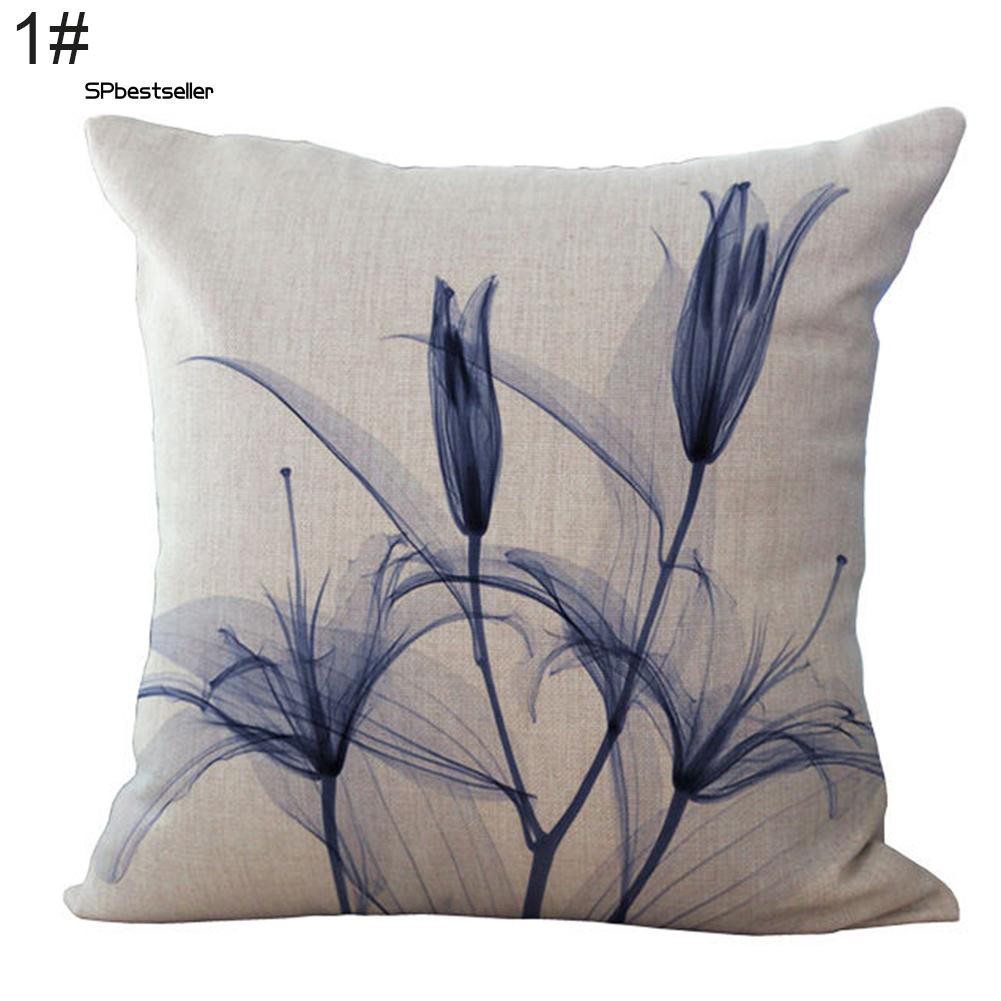 Vỏ gối sofa vải lanh trang trí họa tiết hoa hiện đại