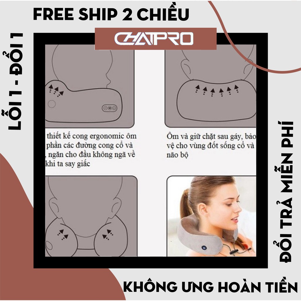 Gối Chữ U Tựa Cổ Chất liệu Cao Su Non Có Chức Năng Massage 3 Chế Độ Nguồn Pin Sạc