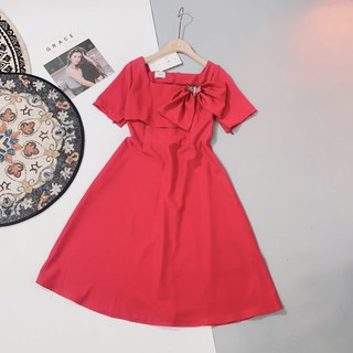 bán sỉ váy đỏ nơ lệch