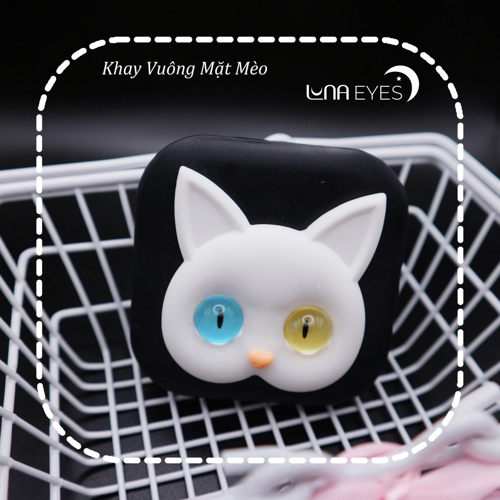 KHAY GƯƠNG HỘP VUÔNG MẶT MÈO Kèm dụng cụ đeo lens