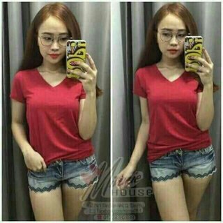 áo phông nữ cổ tim chất cotton đẹp