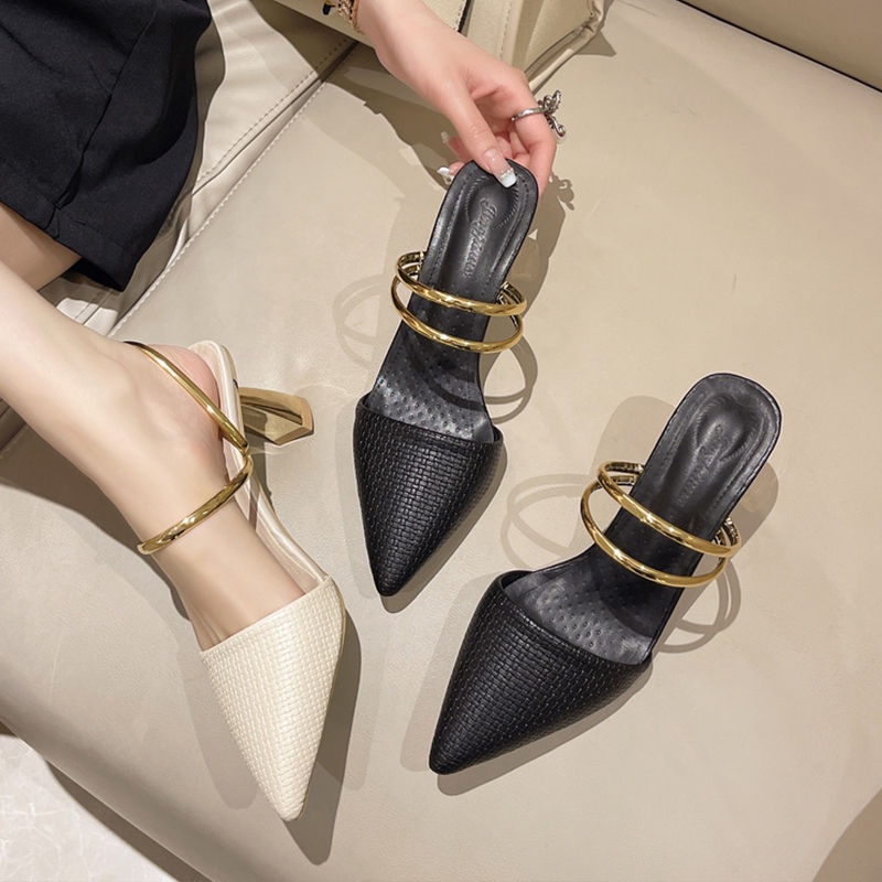 Sandal Cao Gót Mũi Nhọn Thiết Kế Mới Thời Trang Mùa Hè Theo Phong Cách Hàn Quốc