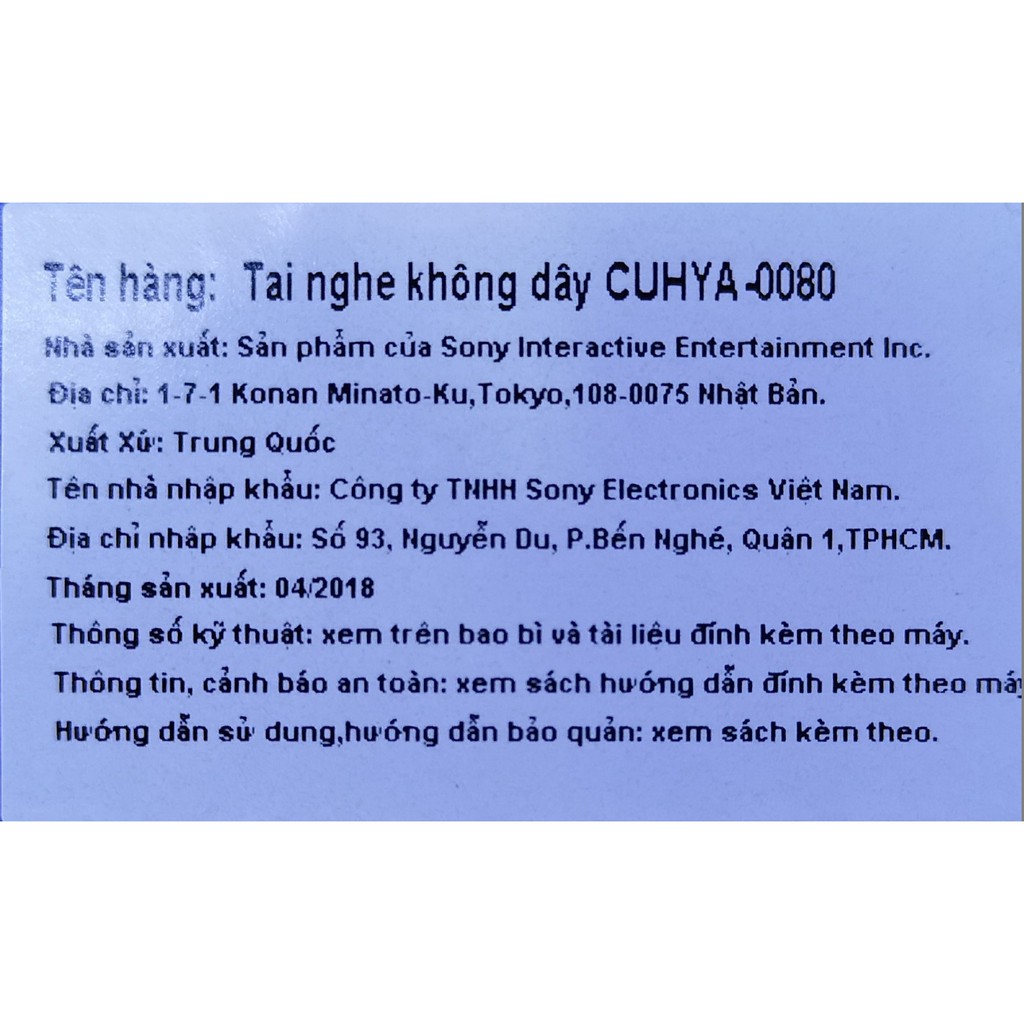 Tai Nghe Không Dây Sony Wireless CUHYA0080