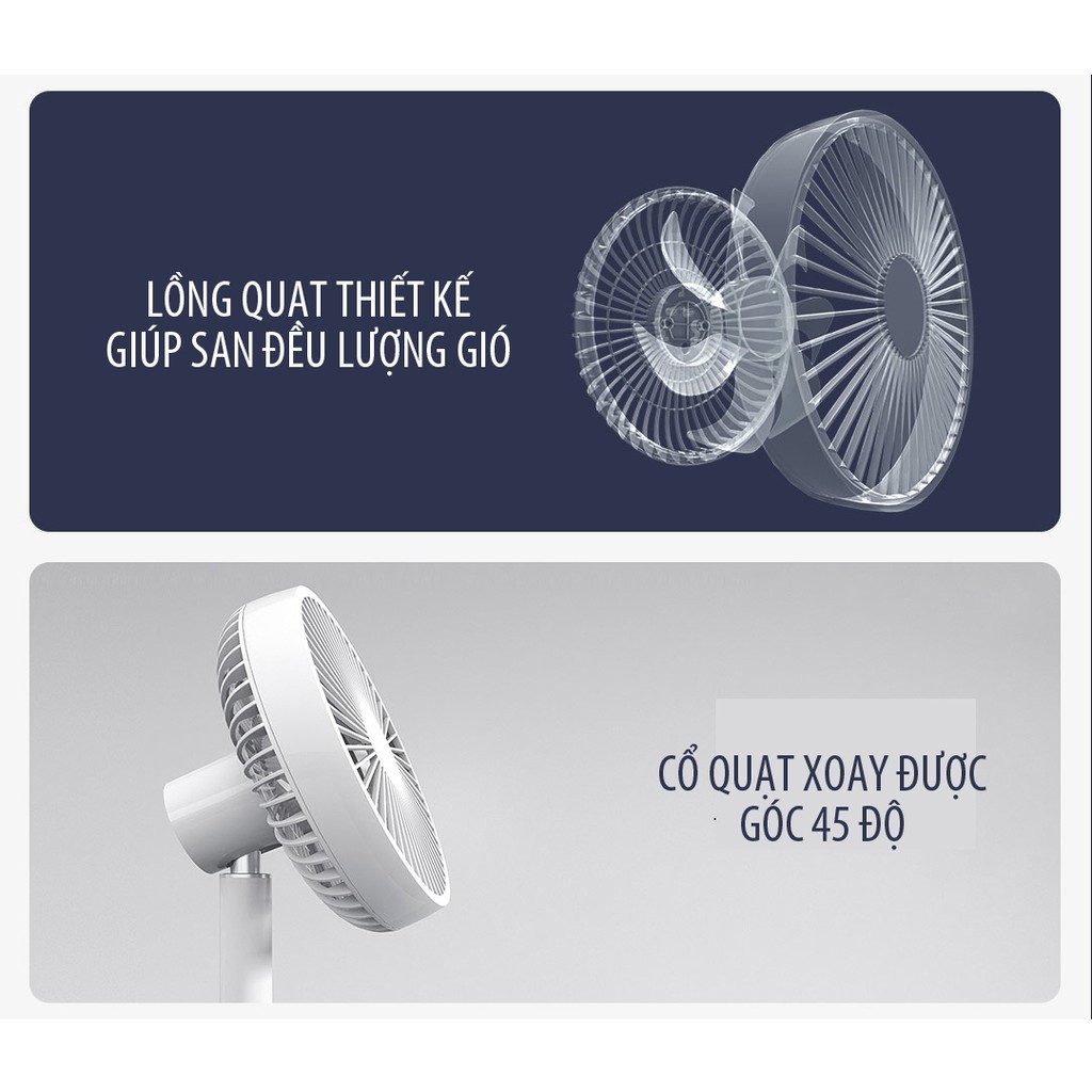 Quạt tích điện để 7 cánh để bàn Xiaomi JIPIN dung lượng 4000 mah thời gian dùng tới 12H | BigBuy360 - bigbuy360.vn
