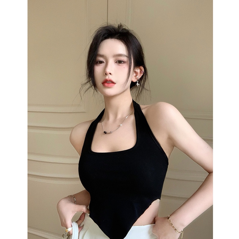 Porozi  Áo croptop cổ yếm  dáng ôm đơn giản phong cách Hàn Quốc thời trang cho nữ